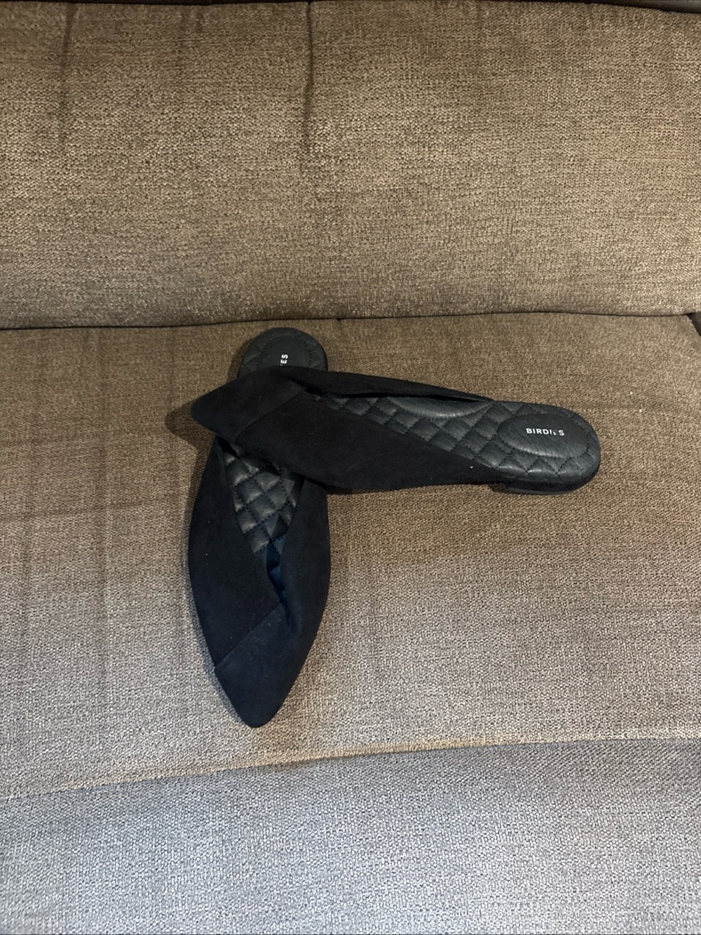 Birdies The Swan Mule Slip On Shoes Womens 6.5 Black Suede Point Toe